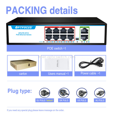 Factory OEM/ODM 10 Ports Optical Fiber Switch 8*1000mbps RJ45 POE Port,UP-Link 2*1000m RJ45 Port