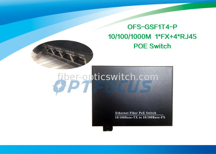 Fast Power Over Ethernet POE 5 Port  20KM SC DF SM 1310nm 1FX + 4UTP