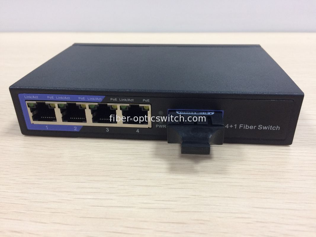 Mini Fiber Poe Switch 1 100M FX 4 10 / 100M rj45 ports PSE fiber switch with iron housing