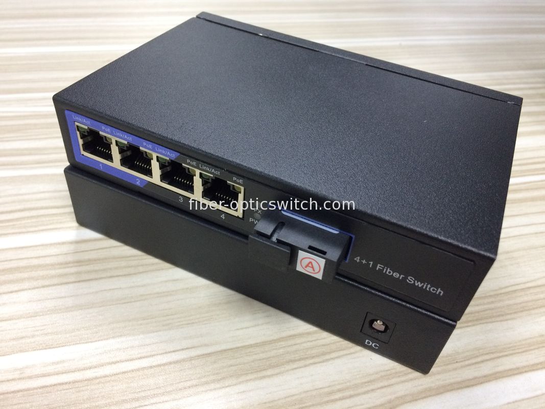 PoE Fiber Optic Network Switch 1 100M SFP or SC fiber port and 4 10 / 100M PoE rj45 ports