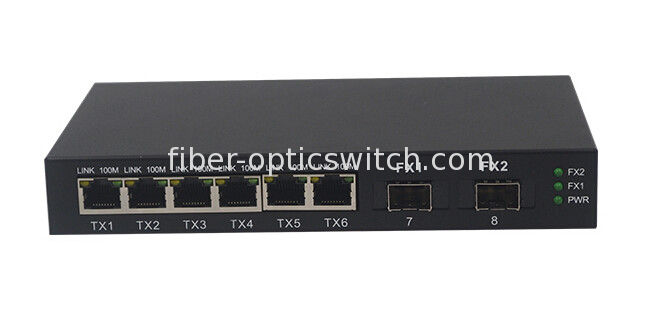 8 ports Ethernet Fiber Optic Switch 2 100M fiber port 6 10 / 100M UTP ports ST / SC / FC optional